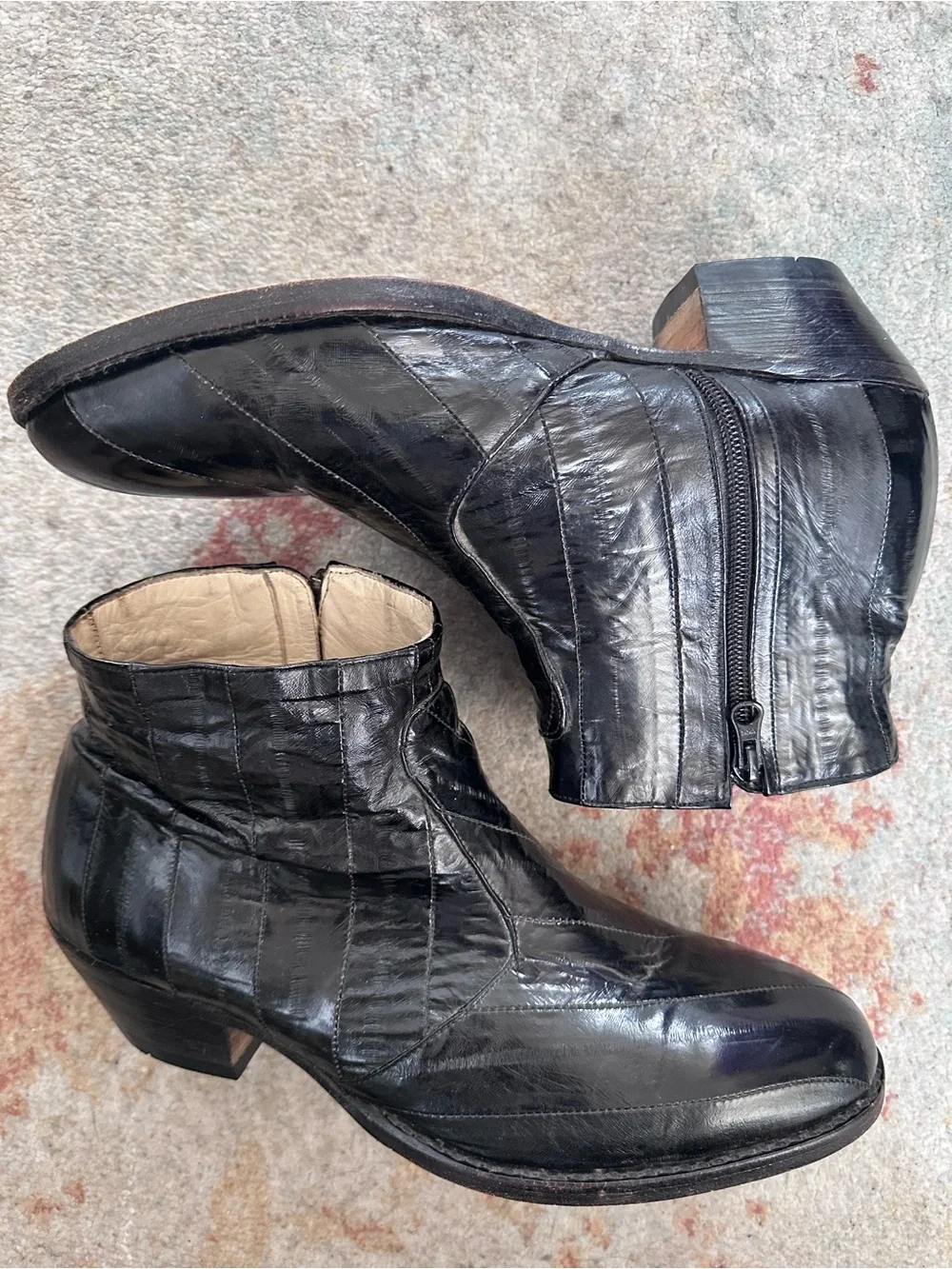VintageBlack Eel Leather Chelsea Ankle Boots